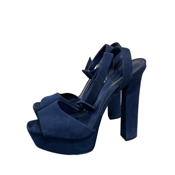 Schutz Amatista Blue Suede Strappy Heels Size 38 US 7 Block Heel Party Shoe - Picture 1 of 7